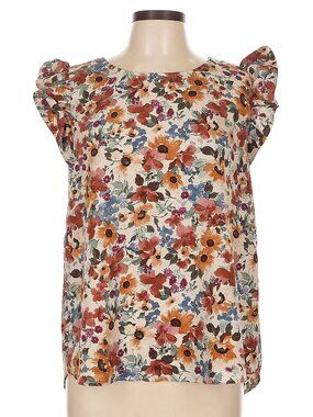 Les Amis Floral Ruffle Sleeve Top Large Multi-Color Boho Rayon Blouse